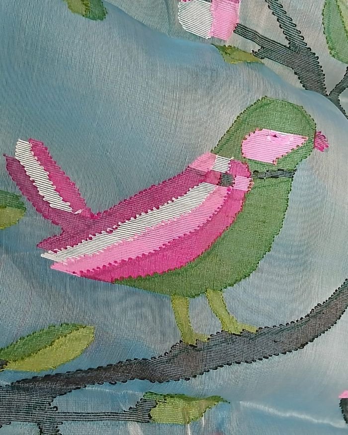 Hand Jamdani in Mulberry Silk with Bird Motifs – (SJMS0031) - Image 7
