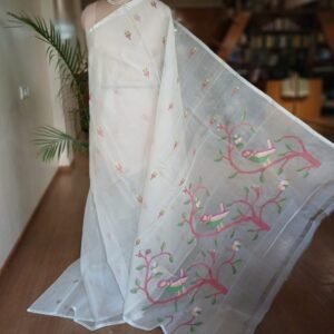 Hand Jamdani in Mulberry Silk with Bird Motifs – (SJMS0025)